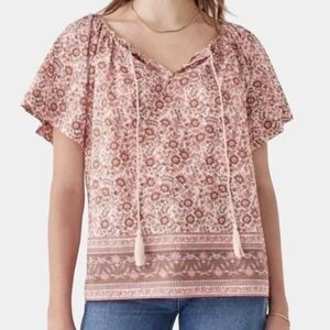 NEW Faherty Florence Top Blouse Womens Medium Pink Multi Floral Cotton NWOT